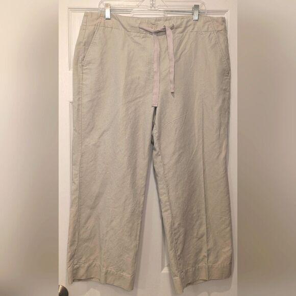 Talbots Heritage Women's Casual Linen Blend Drawstring Pants Beige Wide Leg 16 - Picture 2 of 10